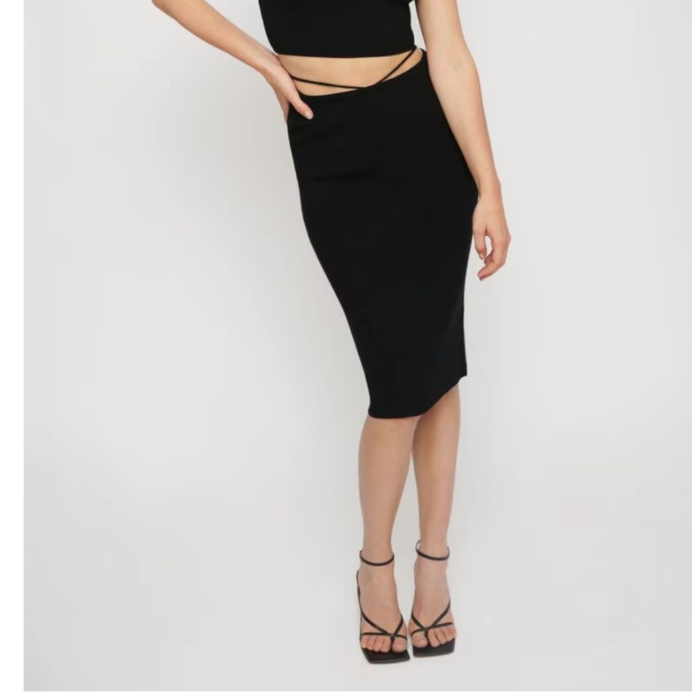 NWT Dynamite black strappy detail knit pencil skirt midi bodycon Size Small
